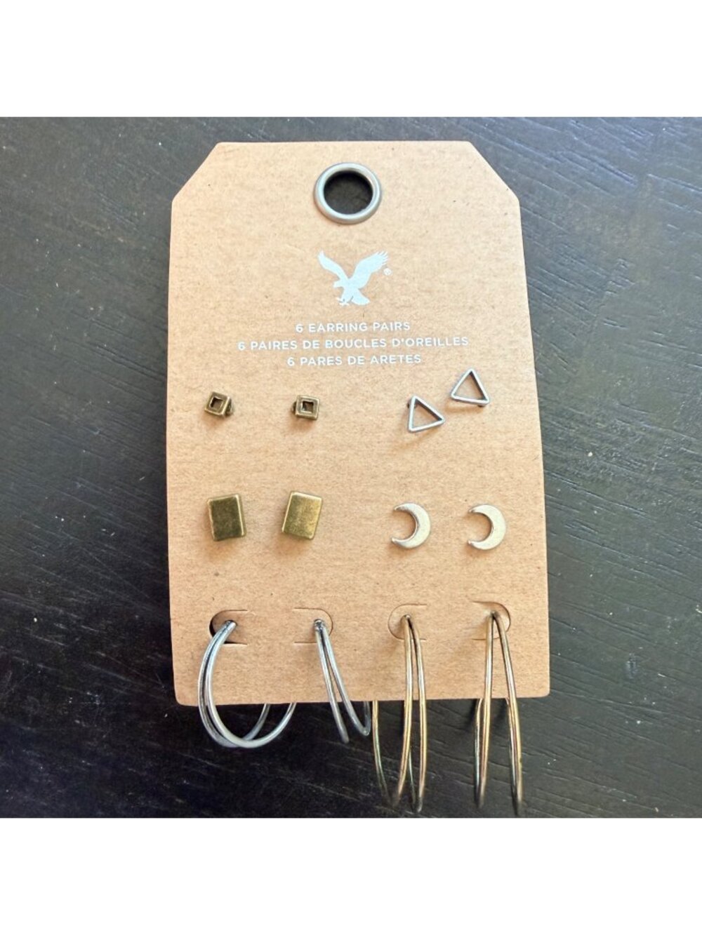 American Eagle Outfitters AEO 6 Earring Set Mixed Metal Stud Hoop Minimalist
